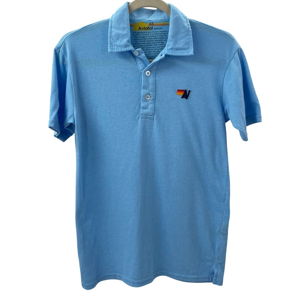 Aviator Nation Polo Shirt Sky Blue Men’s XS - Picture 2 of 7